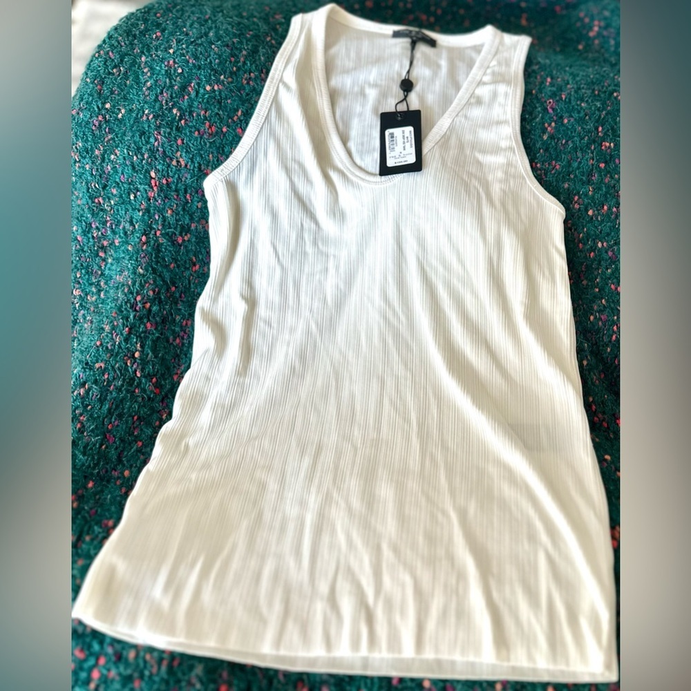 rag & bone Zoe Deep V Ribbed Tank White NWT Elevated Minimalist Top S - Picture 2 of 14